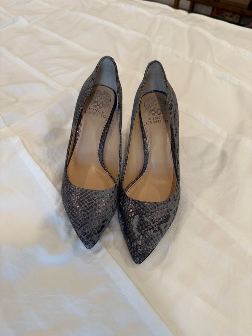 Vince Camuto Charcoal Snakeskin Pointed-Toe Pumps